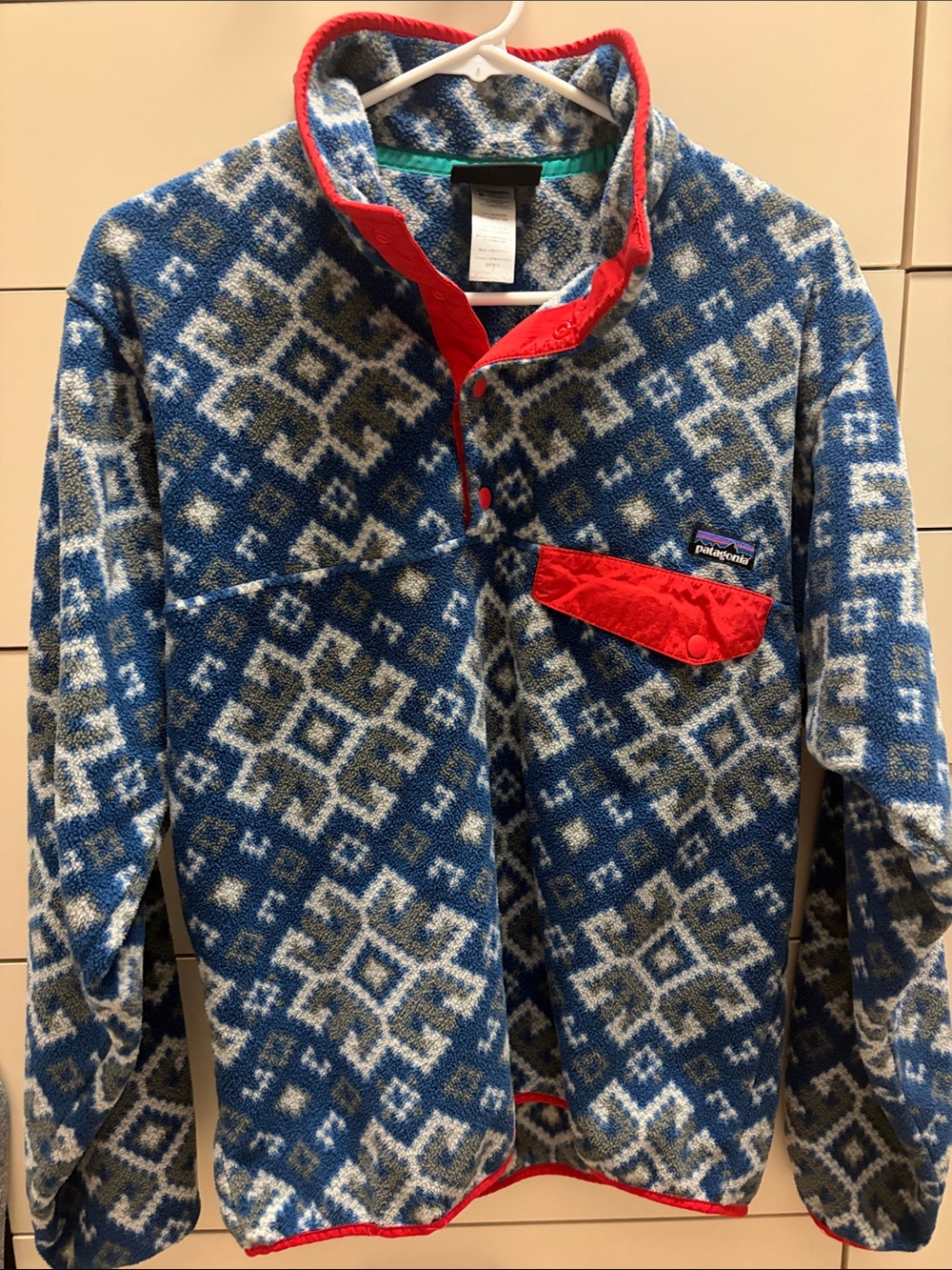 Patagonia Synchilla Snap-T Fleece Pullover Men's Small Blue Geometric Print
